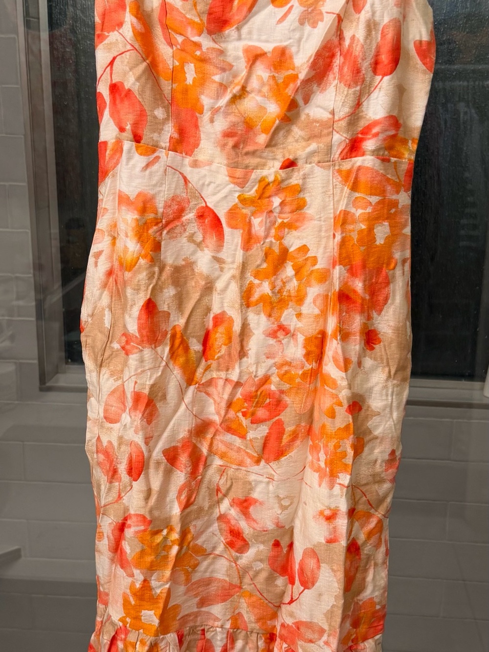 Hello Molly Cream Strapless Midi Dress with Orange Floral Print